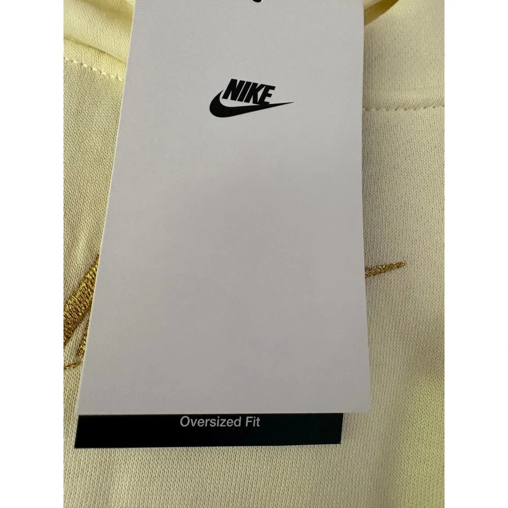 Nike Kids Youth XL Oversized Fit Hoodie Cream Gold Metallic Logo Long Length